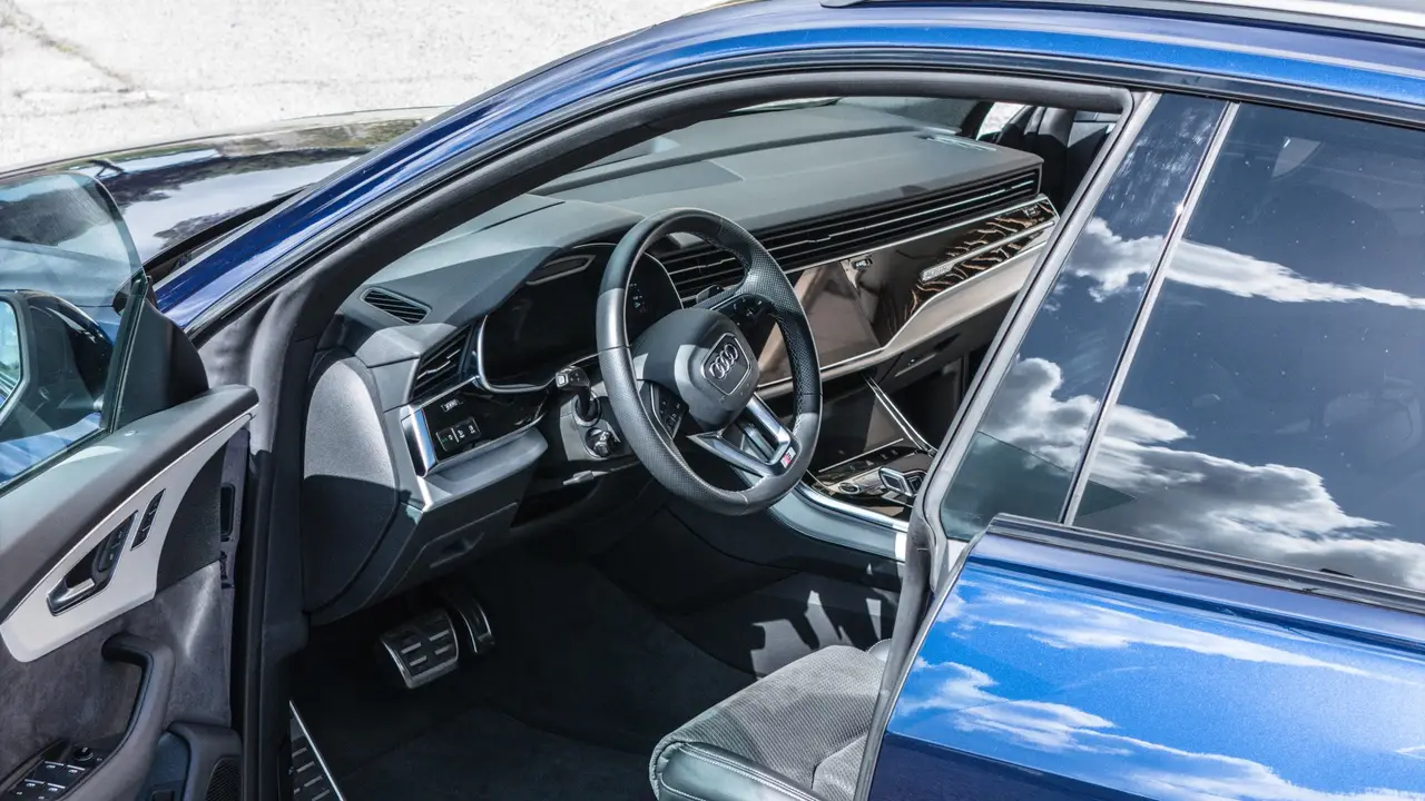 Audi Q8 55 TFSI 2022, interior — Luxury Car Rental Switzerland, Switzerland. Audi Q8 55 TFSI in Switzerland The Audi Q8 55 TFSI is available to rent in Switzerland as…