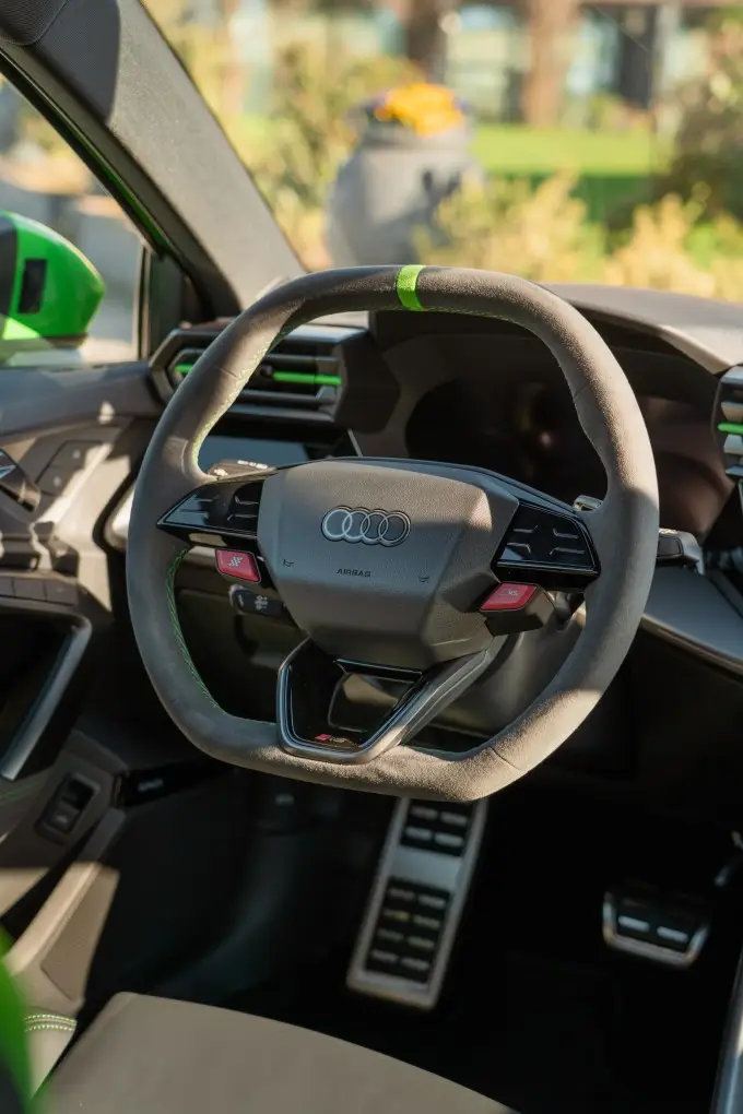 Audi RS3 Restyling 2025, interior — Luxury Car Rental Switzerland, Switzerland. Audi RS3 Restyling in Switzerland The Audi RS3 Restyling, model year 2025, is available…