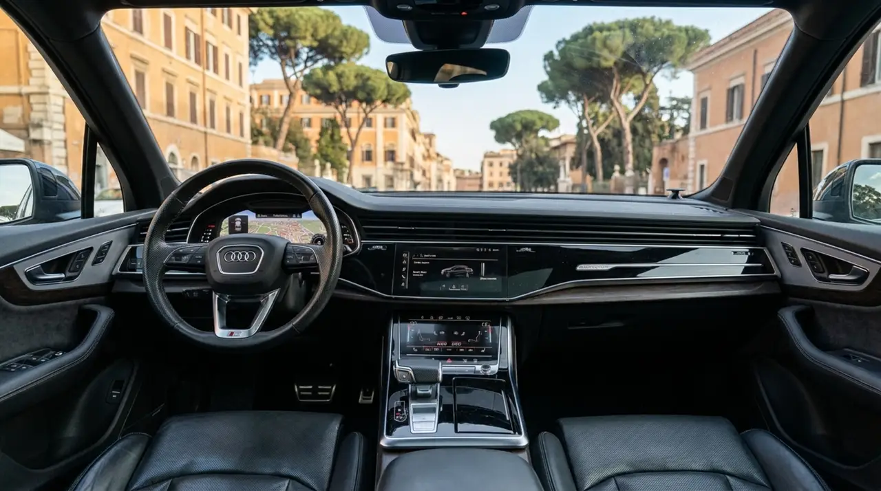Audi SQ7 7seater 2023, rear view — Luxury Car Rental Switzerland, Switzerland. Audi SQ7 7seater in Switzerland The Audi SQ7 7seater is available for rental in…