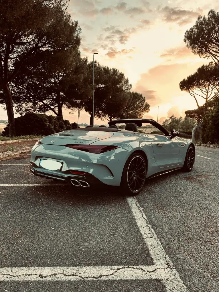 Mercedes Benz SL63 Cabrio 2023, rear view — Luxury Car Rental Switzerland, Switzerland. Mercedes Benz SL63 Cabrio in Switzerland The Mercedes Benz SL63 Cabrio, model year 2023,…